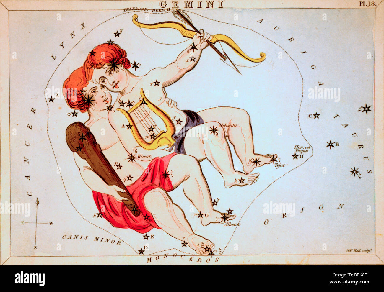 Gemini - Astronomical graphique montrant les jumeaux Castor et Pollux formant la constellation. Banque D'Images