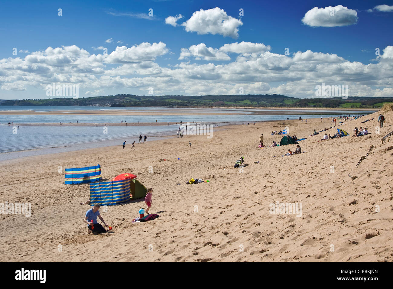 Les vacanciers, sur la plage d'Exmouth, l'est du Devon, UK Banque D'Images