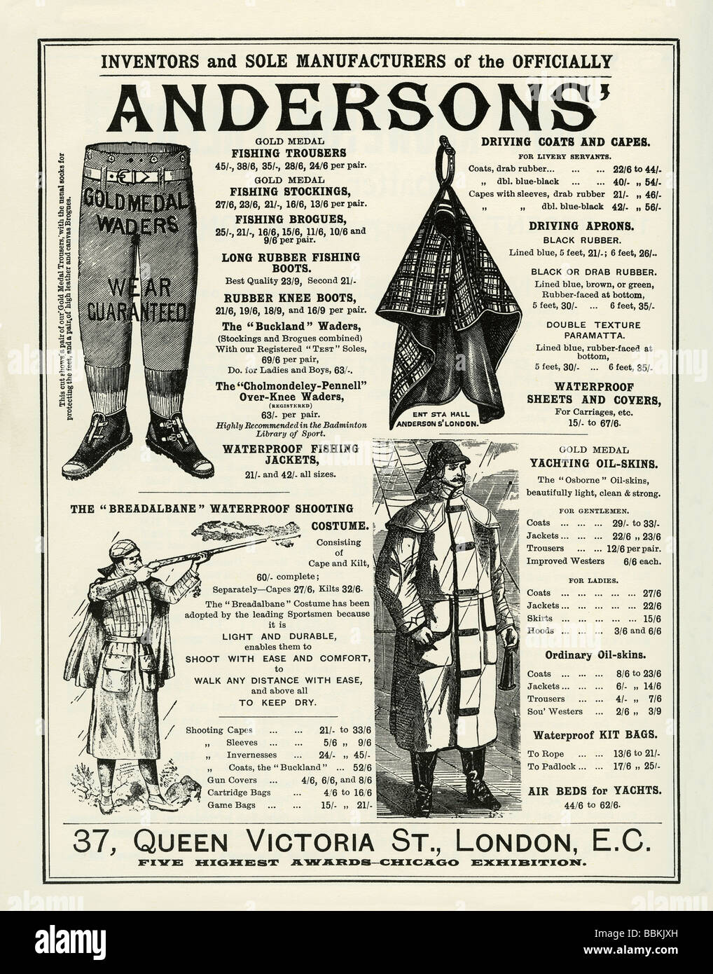 Publicité dans un catalogue de vente par correspondance de l'époque victorienne pour vêtements imperméables, The Andersons, Queen Victoria Street, Londres Banque D'Images