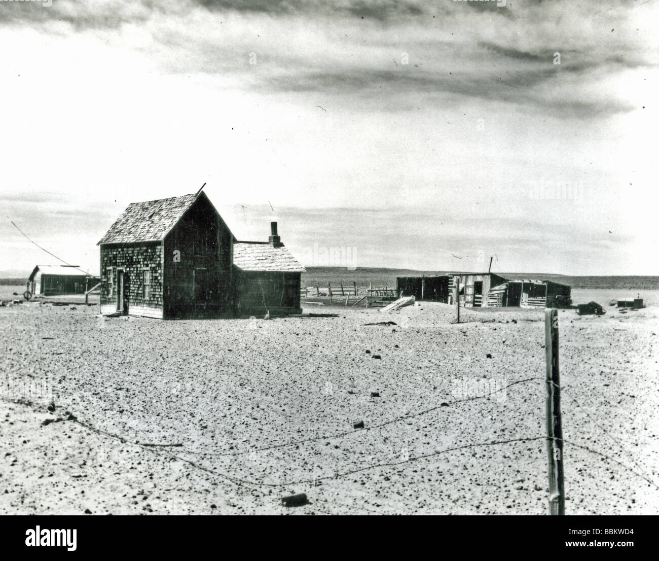 La grande dépression a lonely American ferme entourée par un dustbowl pendant les années 30. Banque D'Images