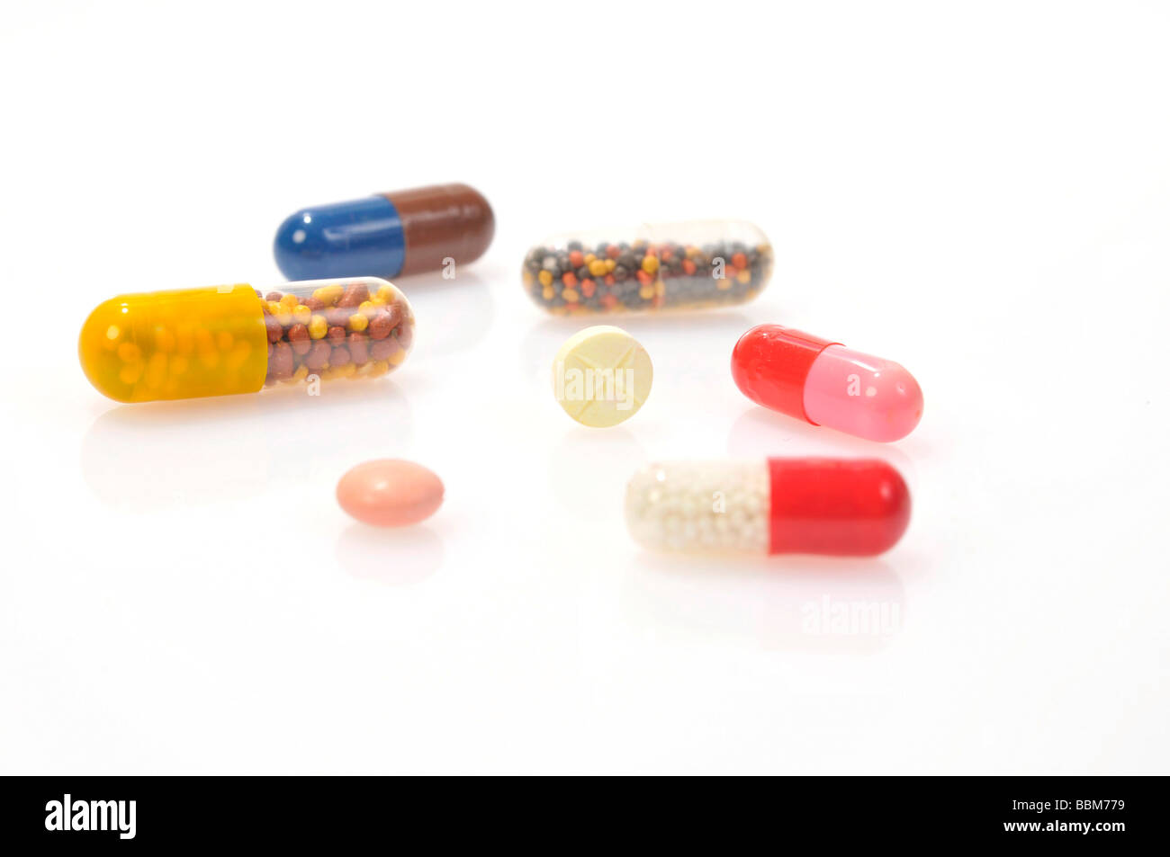 Différents types de capsules de médicaments Banque D'Images