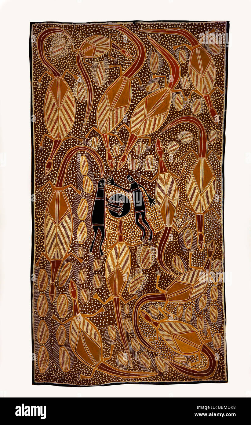 L'Australie, Melbourne. L'art autochtone sur l'affichage à un musée de Melbourne. Banque D'Images