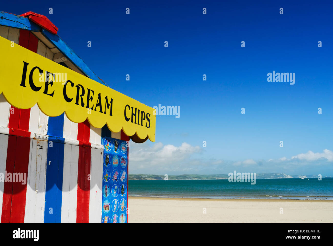 Blocage de la crème glacée sur la plage de Weymouth dorset england UK Banque D'Images