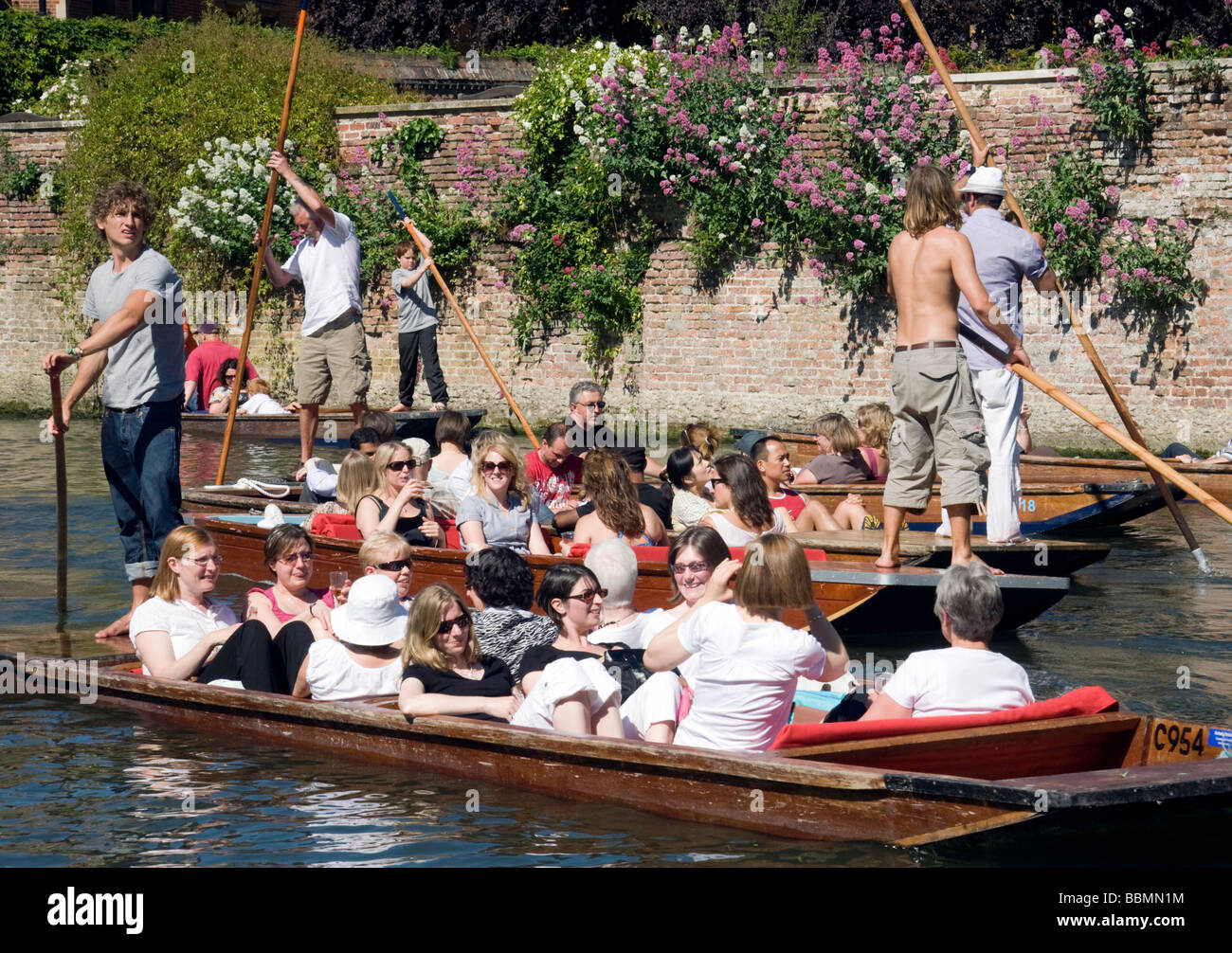 Promenades en barque sur la rivière Cam, Cambridge, Royaume-Uni sous le soleil d'été Banque D'Images