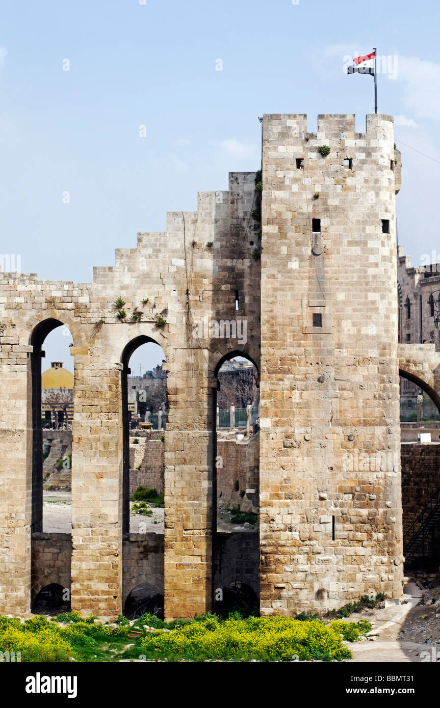 Pont menant à la citadelle, d'Alep, en Syrie, au Moyen-Orient, en Asie Banque D'Images