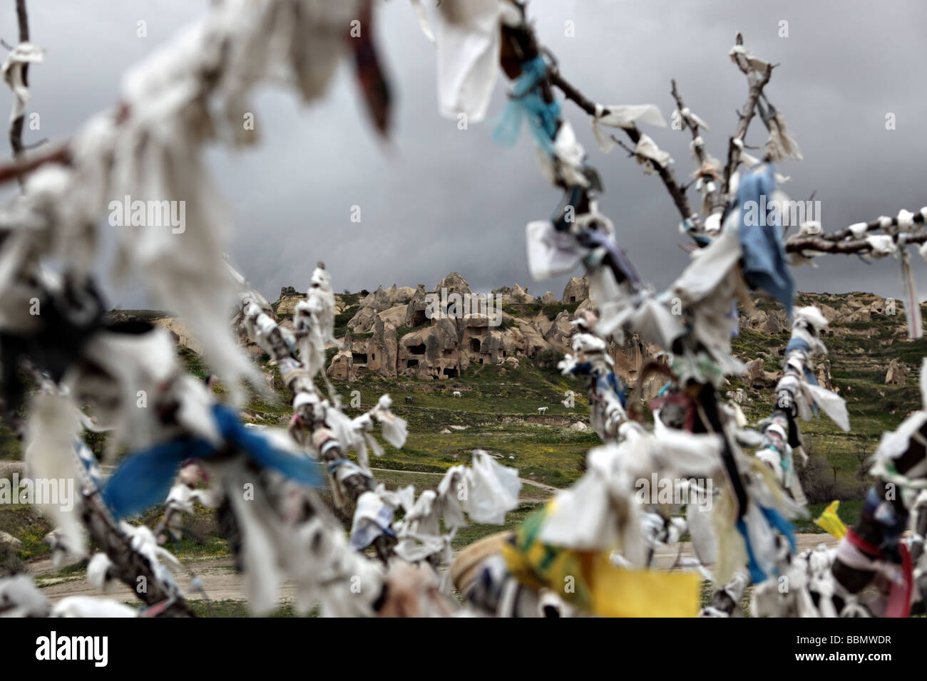 Un instantané de l'arbre des désirs que l'on appelle dans le pays de Cappadoce, Turquie. Banque D'Images