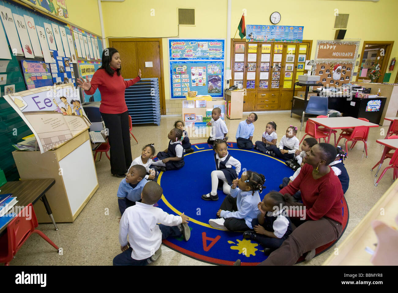Classe de prématernelle dans les écoles publiques Detroit Banque D'Images