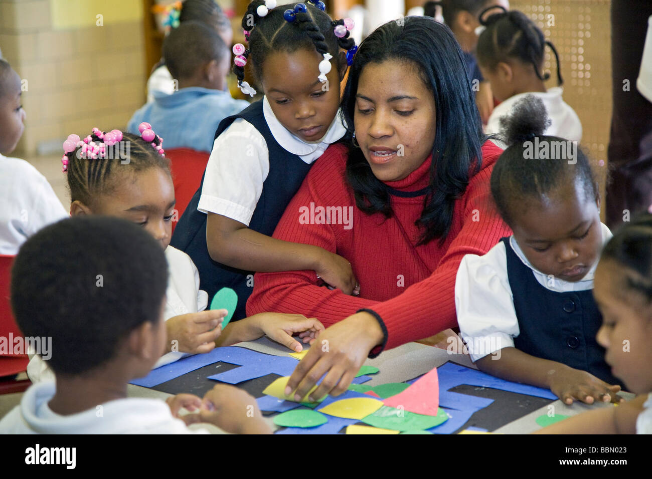 Classe de prématernelle dans les écoles publiques Detroit Banque D'Images