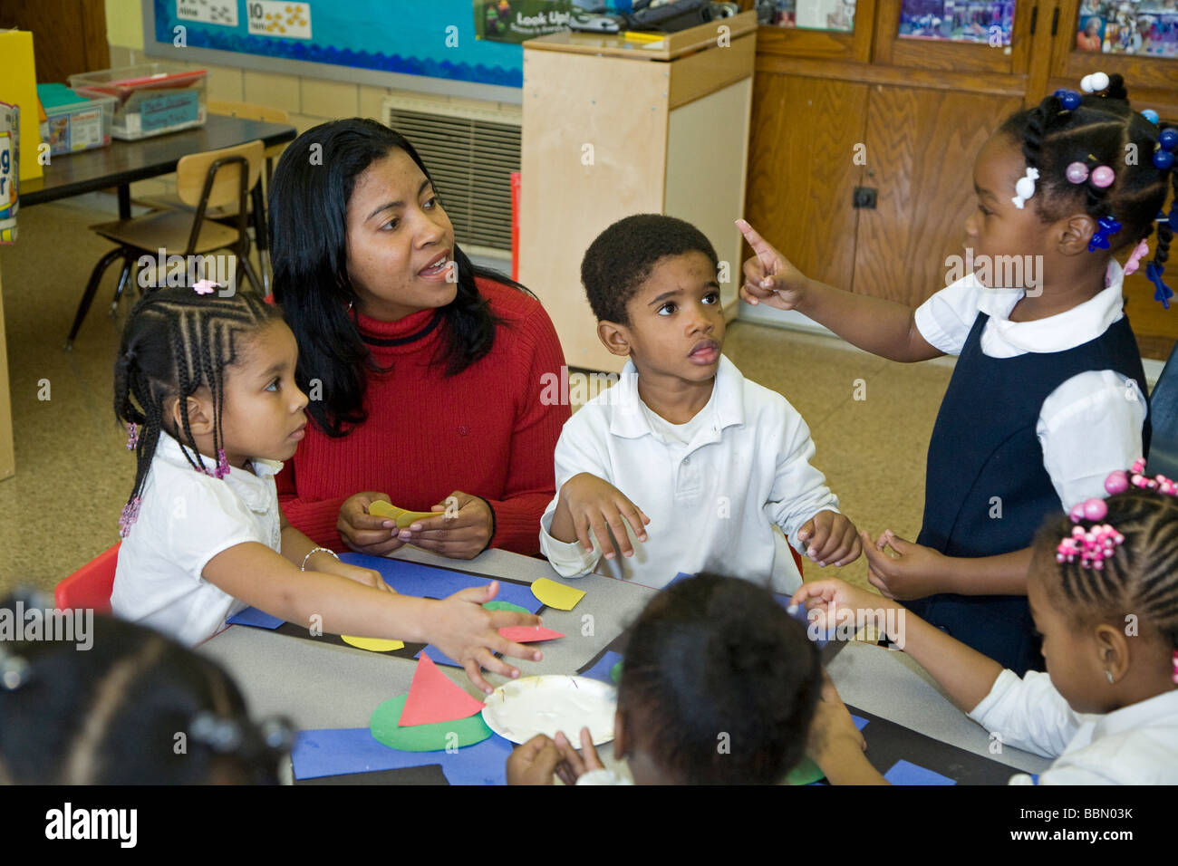 Classe de prématernelle dans les écoles publiques Detroit Banque D'Images