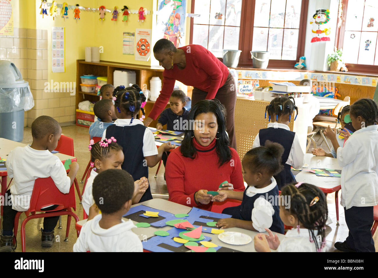 Classe de prématernelle dans les écoles publiques Detroit Banque D'Images