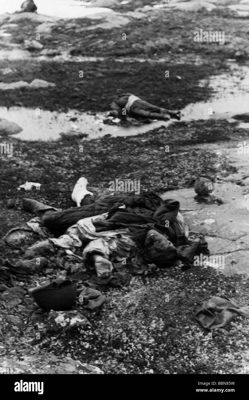 Événements, seconde Guerre mondiale / seconde Guerre mondiale, Russie, soldats tombés / corps morts, soldats soviétiques tombés, vers 1942, Banque D'Images