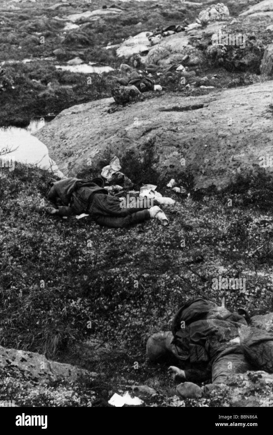 Événements, seconde Guerre mondiale / seconde Guerre mondiale, Russie, soldats tombés / corps morts, soldats soviétiques tombés, vers 1942, Banque D'Images