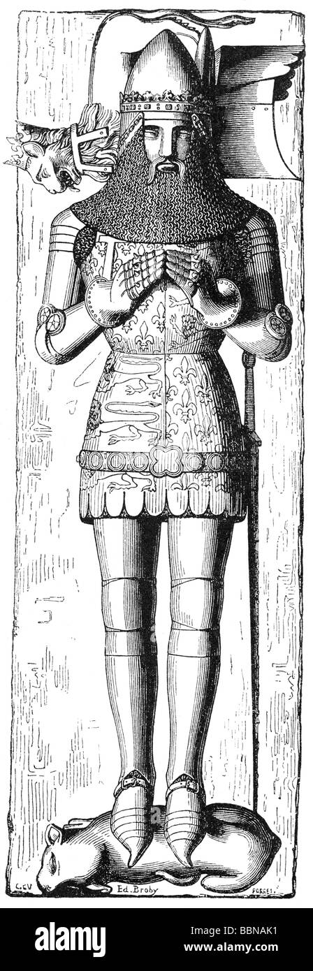Edward 'The Black Prince', 15.6.1330 - 8.6.1376, Prince de Galles 15.6.1330 - 8.6.1378, longueur totale, sculpture sur tombeau, cathédrale de Canterbury, XIVe siècle, gravure en bois, XIXe siècle, , Banque D'Images