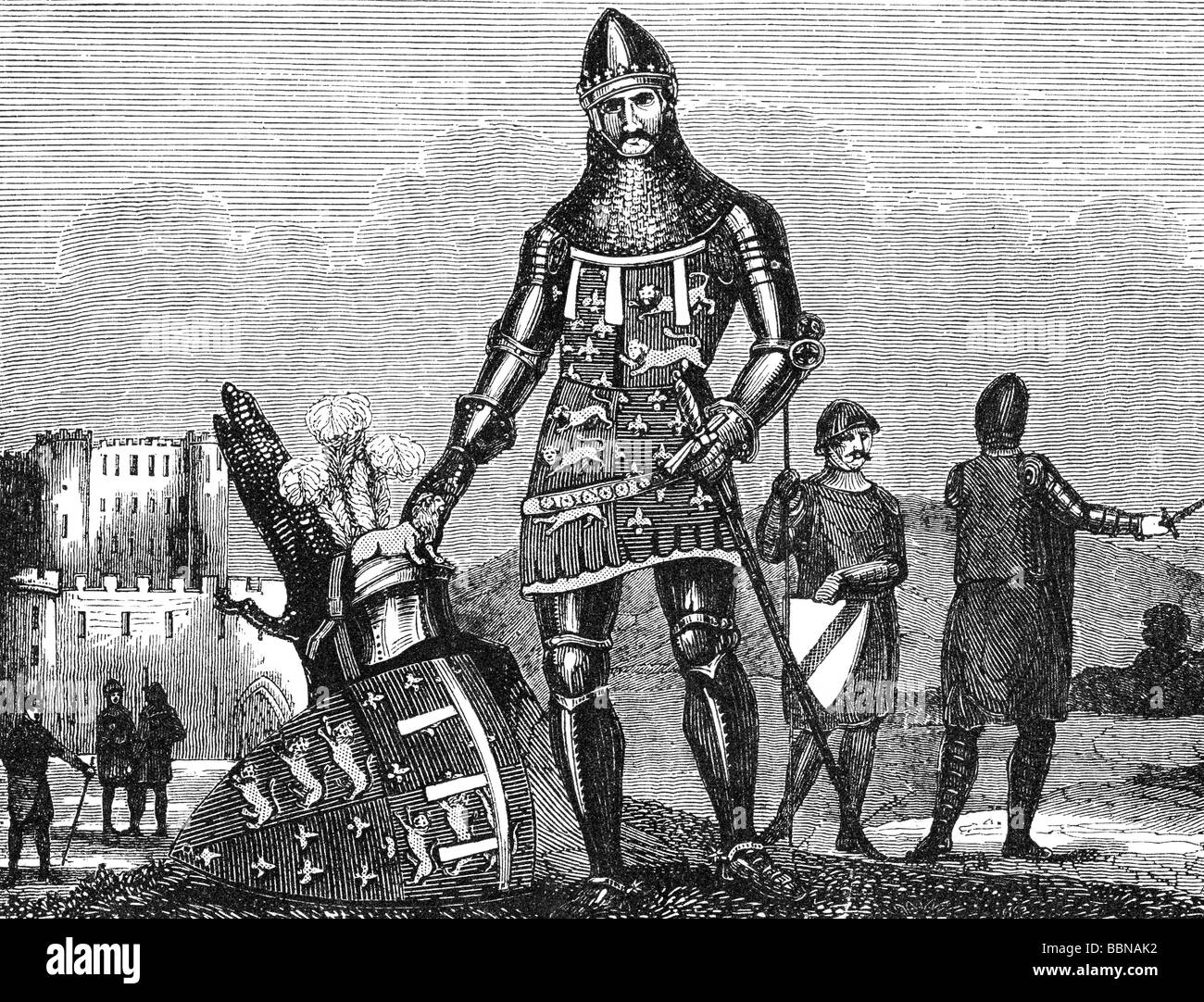 Edward 'The Black Prince', 15.6.1330 - 8.6.1376, Prince de Galles 15.6.1330 - 8.6.1378, pleine longueur, gravure sur bois, XIXe siècle, , Banque D'Images