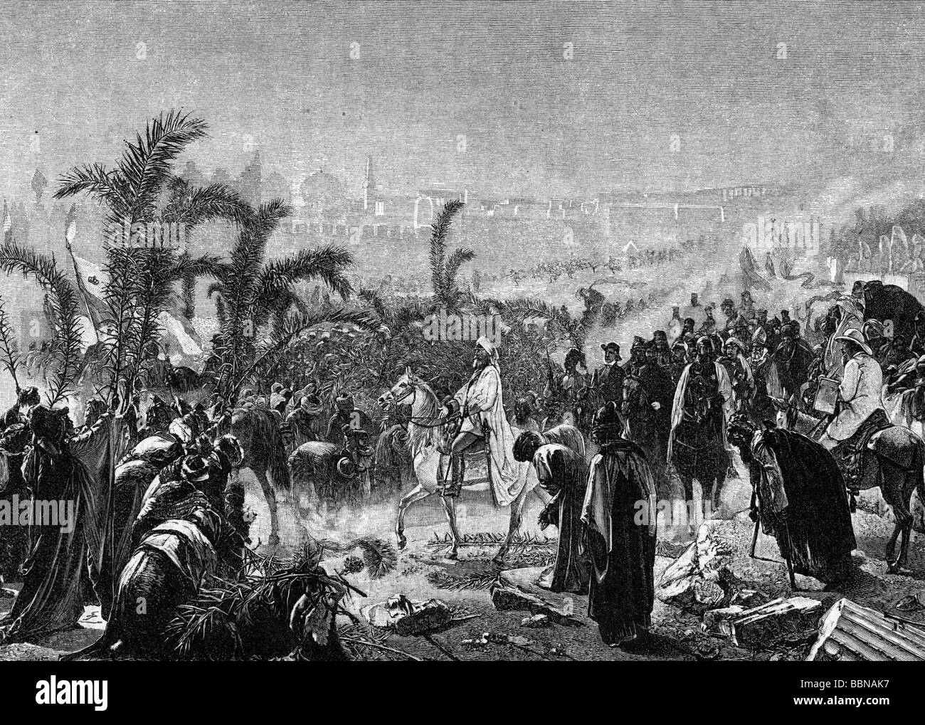 Frederick III, 18.10.1831 - 15.6.1888, Empereur allemand 9.3.1888 - 15.6.1888, visite d'État en Palestine, 1869, entrée à Jérusalem, gravure en bois après peinture de Wilhelm Geutz, XIXe siècle, Banque D'Images