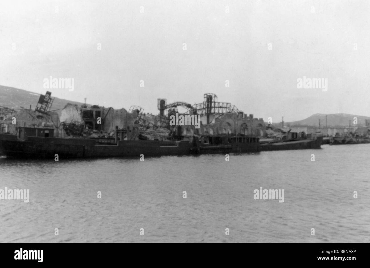 Événements, seconde Guerre mondiale / seconde Guerre mondiale, Russie, villes / villages / paysages, vue des quais détruits sur la péninsule de Crimée, probablement Sébastopol ou Kerch, 1943 / 1944, Banque D'Images