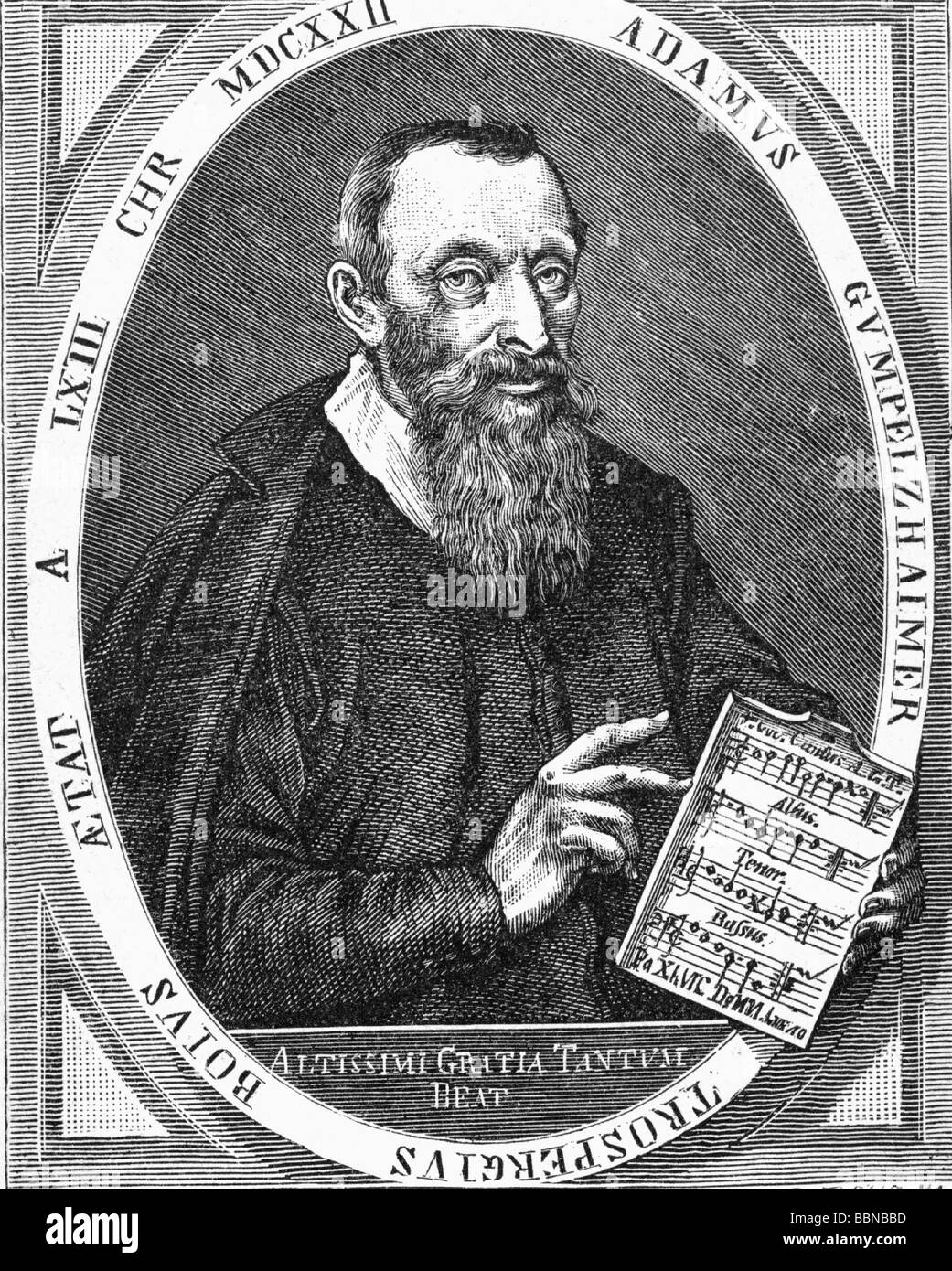 Gumpelzhaimer, Adam, 1559 - 3.11.1625, musicien Allemand (compositeur), demi-longueur, ovale, gravure sur bois, gravure sur cuivre contemporain après, par R. Bong, vers 1622, l'artiste n'a pas d'auteur pour être effacé Banque D'Images