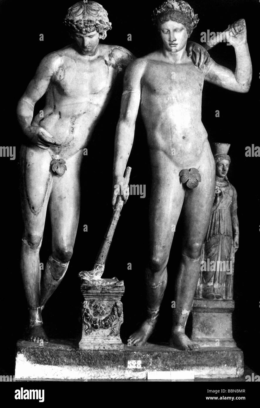 Caste et Pollux, anciens personnages de légende, fils de Zeus et Leda, statue, marbre, Prado, Madrid, Banque D'Images