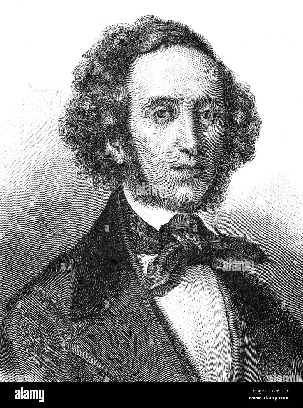 Mendelssohn Bartholdy, Felix 3.2.1809 - 4.11.1847, musicien allemand (compositeur), portrait, gravure de bois après gravure par Ludwig Michalek (1859 - 1942), Banque D'Images