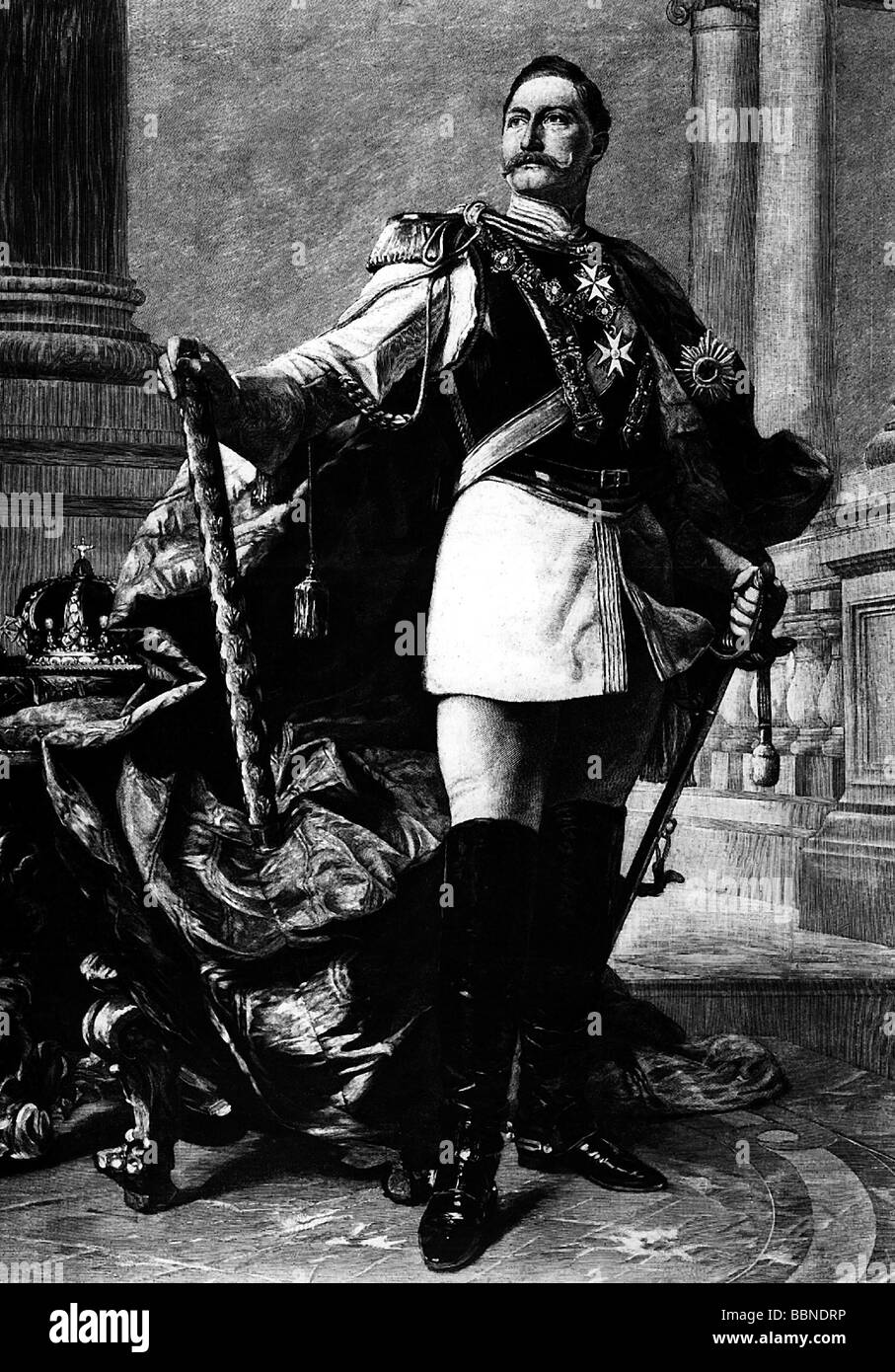 William II, 27.1.1859 - 4.6.1941, Empereur allemand 15.6.1888 - 9.11.1918, pleine longueur, gravure de bois après peinture par Max Koner, 1890, , Banque D'Images