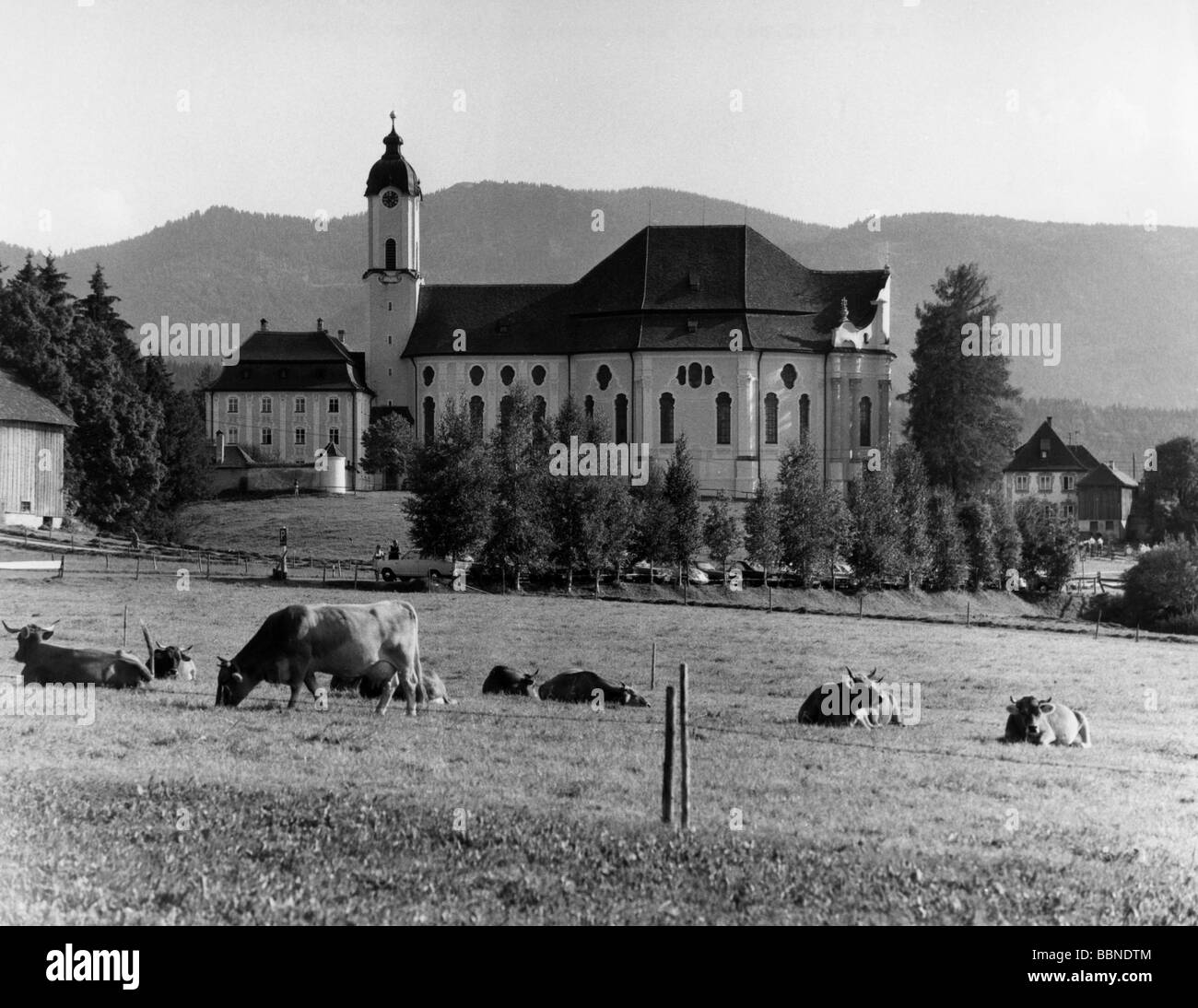 Architecture, églises et monastères, Église de Wies, Steingaden, vue extéor, 1960, Banque D'Images