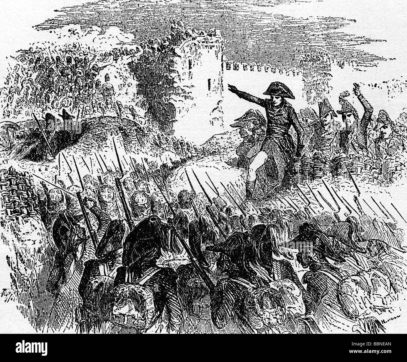 Napoléon I, 15.8.1769 - 5.5.1821, Empereur des Français 1804 - 1815, scène, menant l'assaut sur Acre, Palestine, 1799, gravure sur bois, XIXe siècle, Banque D'Images