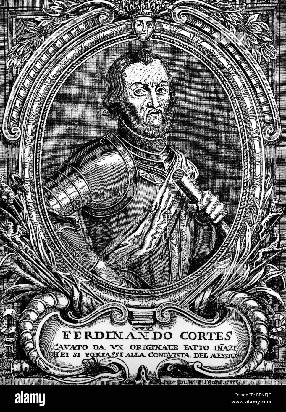 Hernan Cortes, 1485 - 2.12.1547, le conquistador espagnol, demi-longueur du châssis, après la peinture contemporaine italienne, gravure sur cuivre, vers 18e siècle, l'artiste n'a pas d'auteur pour être effacé Banque D'Images