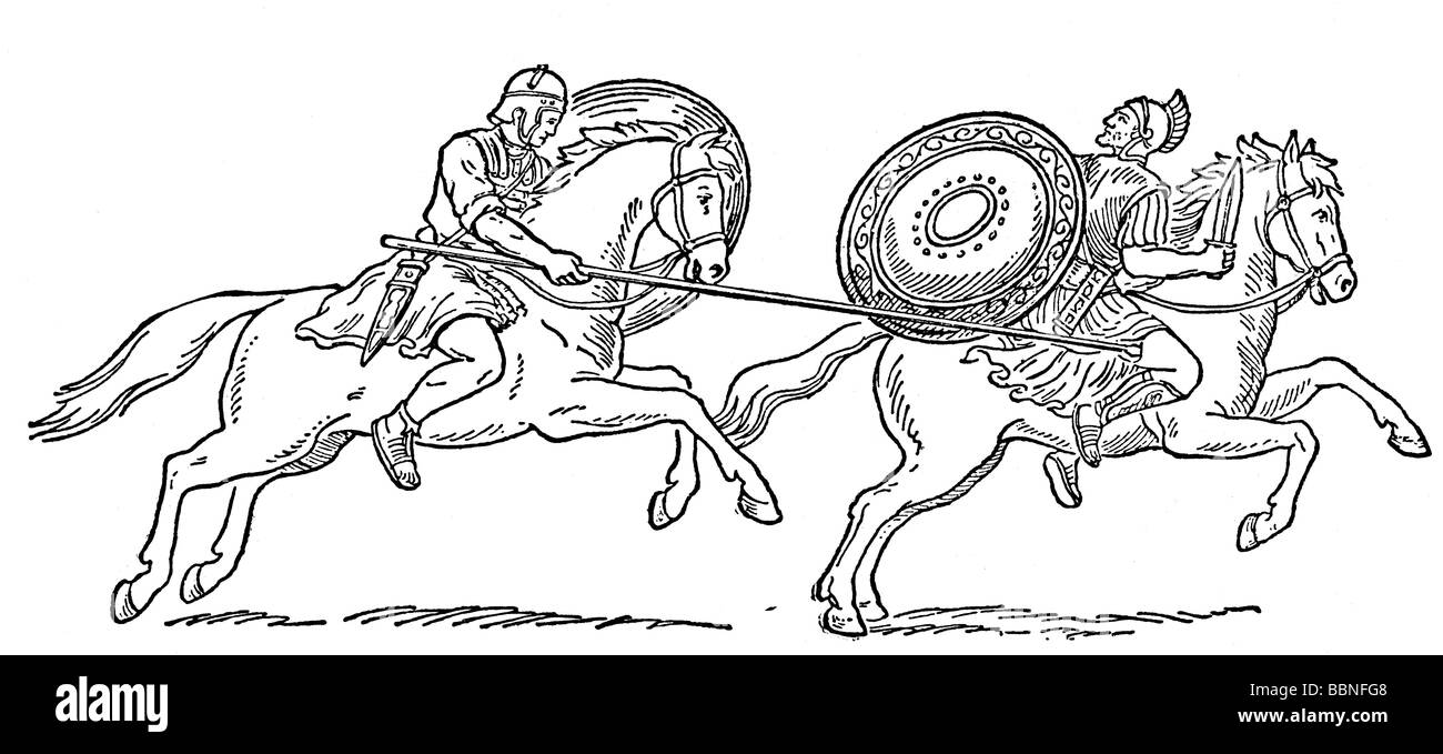 Spartacus, vers 109 - 71 av. J.-C., gladiateur thrace, est blessé sur sa jambe, gravure en bois après fresque, XIXe siècle, , Banque D'Images