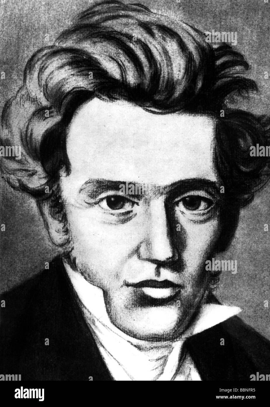 Kierkegaard, Soren, 5.5.1813 - 11.11.1855, philosophe, auteur/écrivain danois, portrait, dessin de N. C. Kierkegaard, XIXe siècle, Banque D'Images