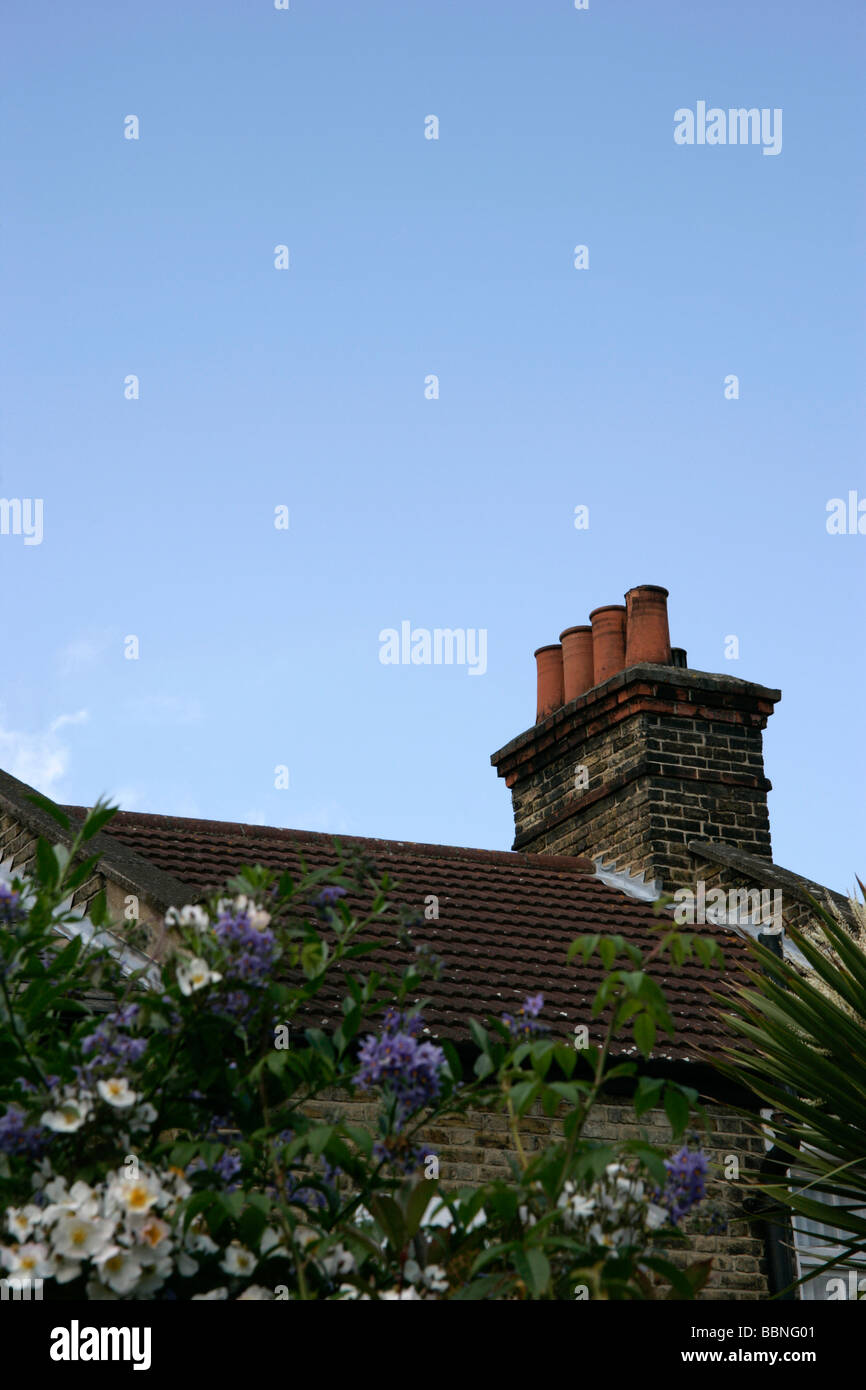 Toit de maison mitoyenne à London, UK Banque D'Images