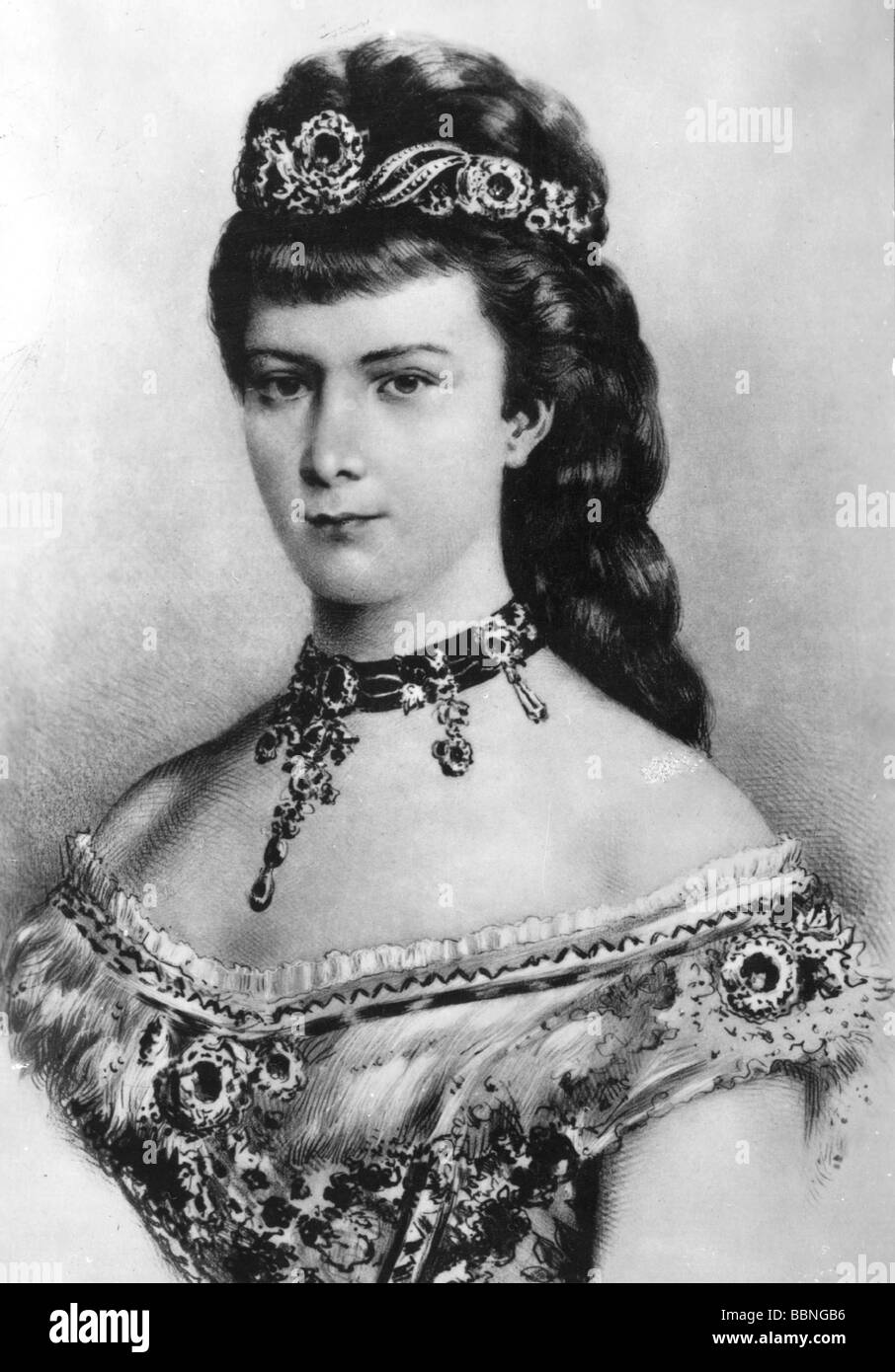 Elisabeth Amalie de Bavière, 24.12.1837 - 10.9.1898, Empress consort d'Autriche depuis 24.4.1854, Reine consort de Hongrie, appelée Sisi, portrait, XIXe siècle, Banque D'Images