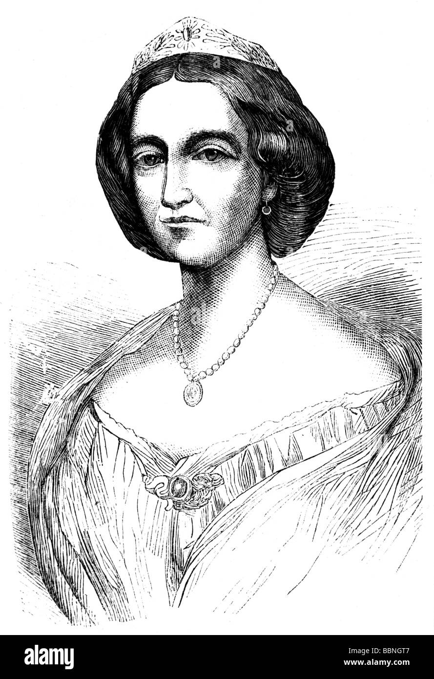 Christian IX, 8.4.1818 - 29.1.1906, roi du Danemark 15.11.1863 - 29.1.1906, portrait de sa femme, Louise de Hesse-Kassel (1817 - 1898), gravure sur bois, XIXe siècle, Banque D'Images