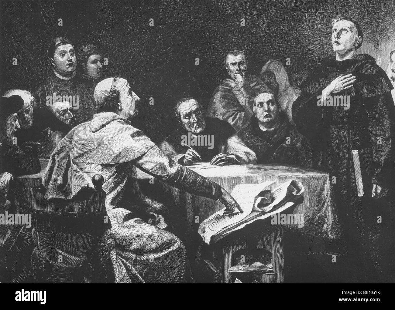 Luther, Martin, 10.11.1483 - 18.2.1546, théologien allemand, réformateur ecclésiastique, devant le légat papal Thomas , Banque D'Images