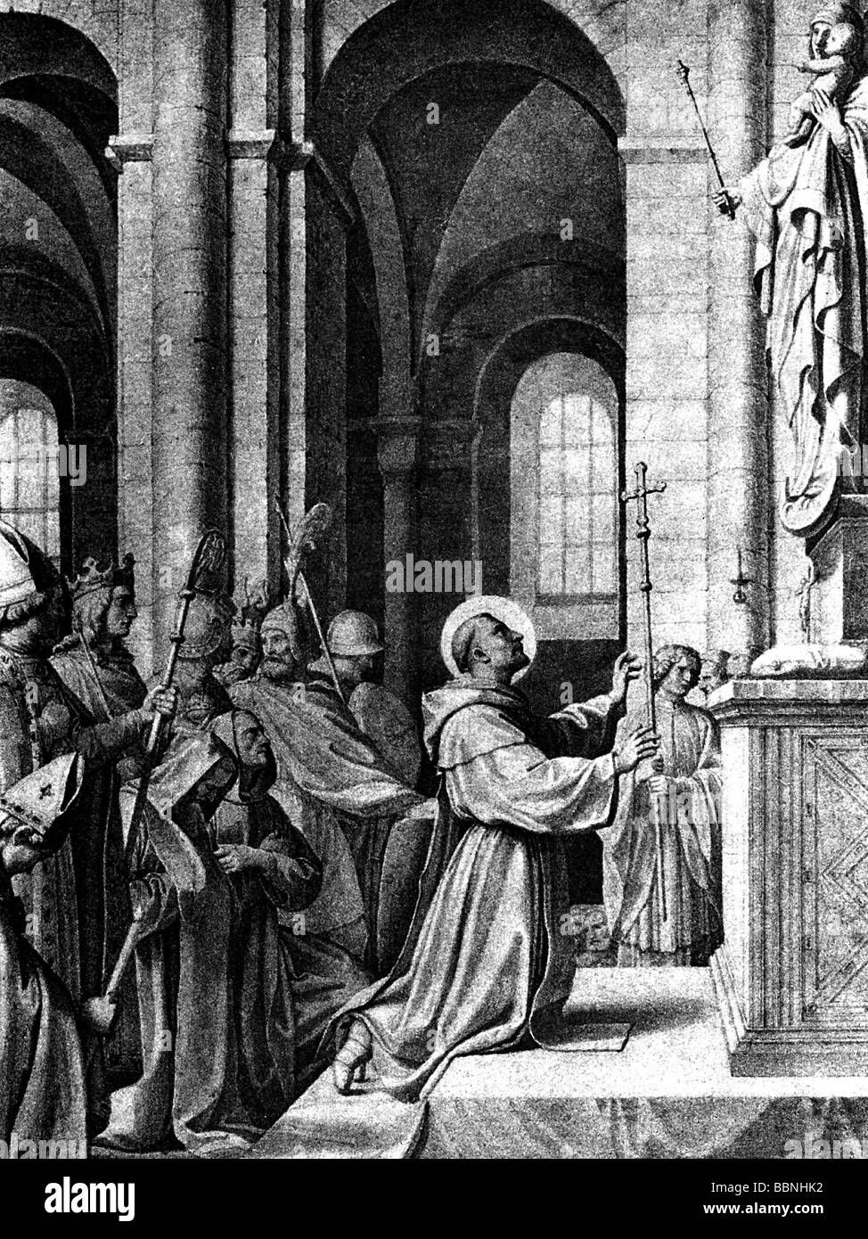 Bernard de Clairvaux, vers 1090 - 20.8.1153, Saint, clergé français, fondateur des cisterciens, priant à l'autel, peinture d'histoire de Johann Schraudolph, Banque D'Images