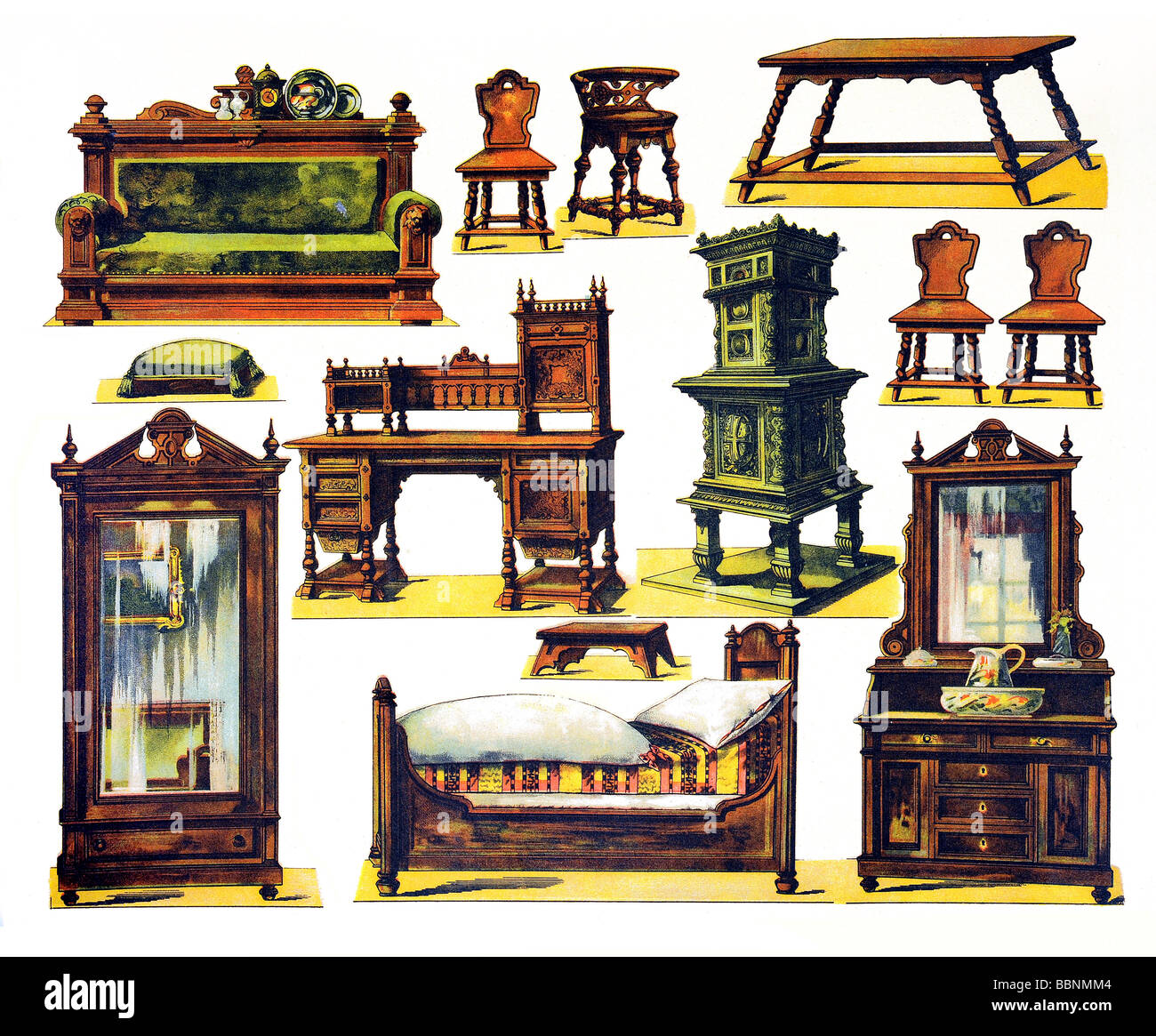 Grand-plan pictural, meubles de l'Epoch fondateur, Allemagne, vers 1885, Banque D'Images