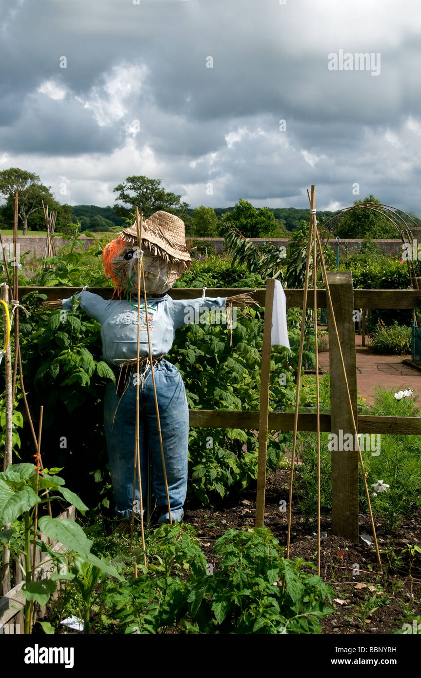 Relaxedscarecrow leaning against fence Banque D'Images