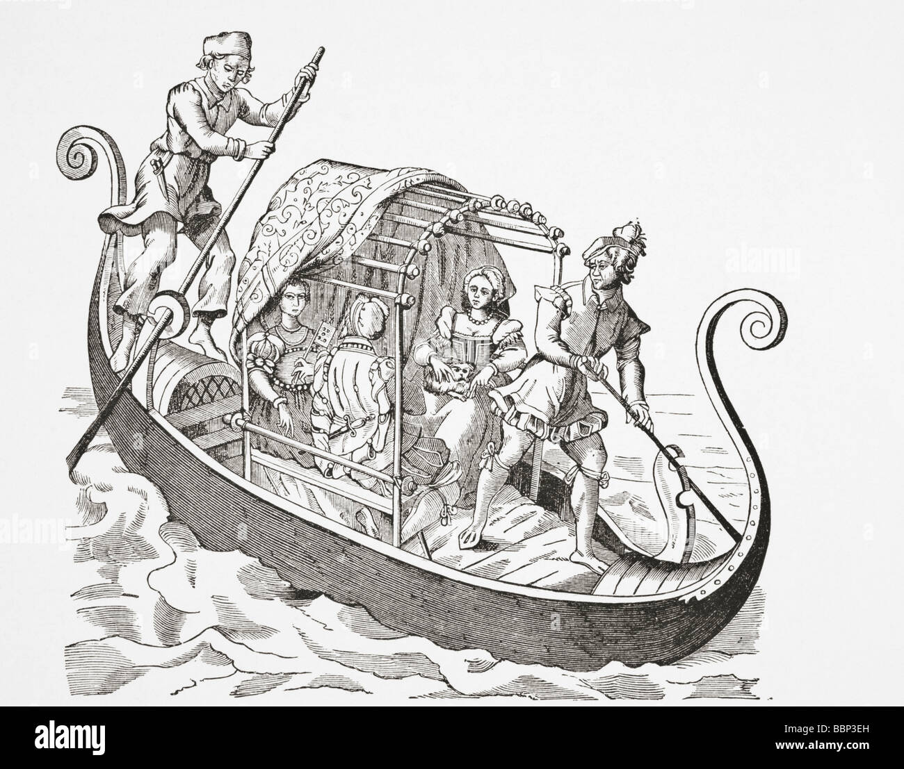 Gondole vénitienne. À partir de la grande procession du Doge de Venise attribué à Jost Amman et publié Frankfurt 1597 Banque D'Images