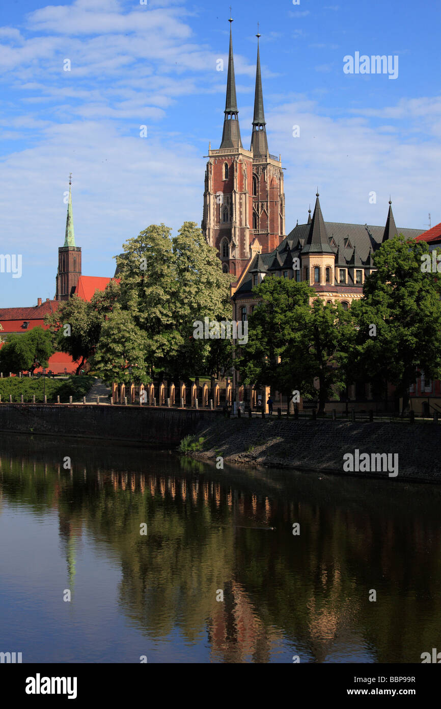 L'île de la cathédrale de Wroclaw Pologne Oder Banque D'Images
