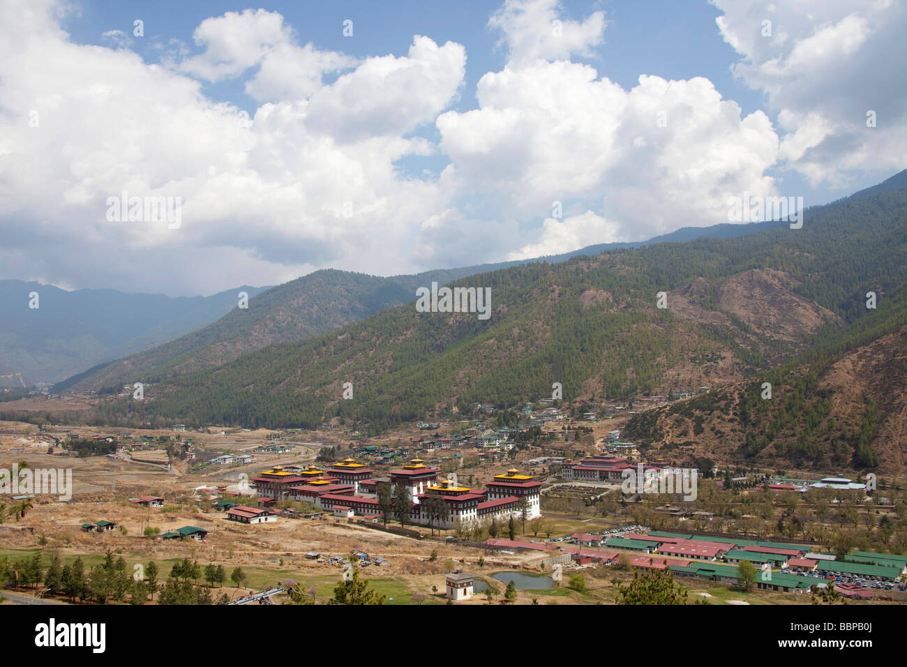 Vue générale du Palais Royal du Roi du Bhoutan Tashi Chho Dzong Thimphu bâtiment Banque D'Images