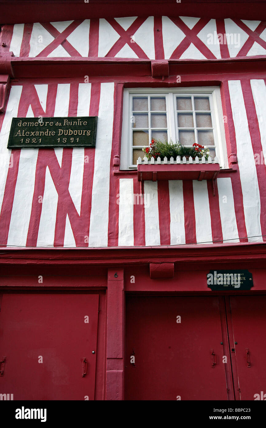 Le peintre Alexandre Dubourg, maison à colombages, RUE DE LA VILLE, HONFLEUR, Calvados (14), NORMANDIE, France Banque D'Images