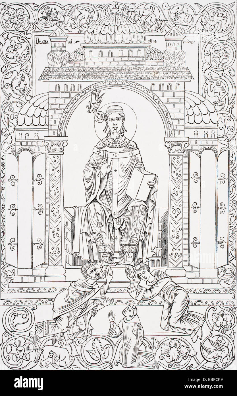 Pape Saint Grégoire Ier, surnommé Grégoire le Grand, c. 540 - 604, envoyant des missionnaires pour convertir l'Angleterre au christianisme. Banque D'Images