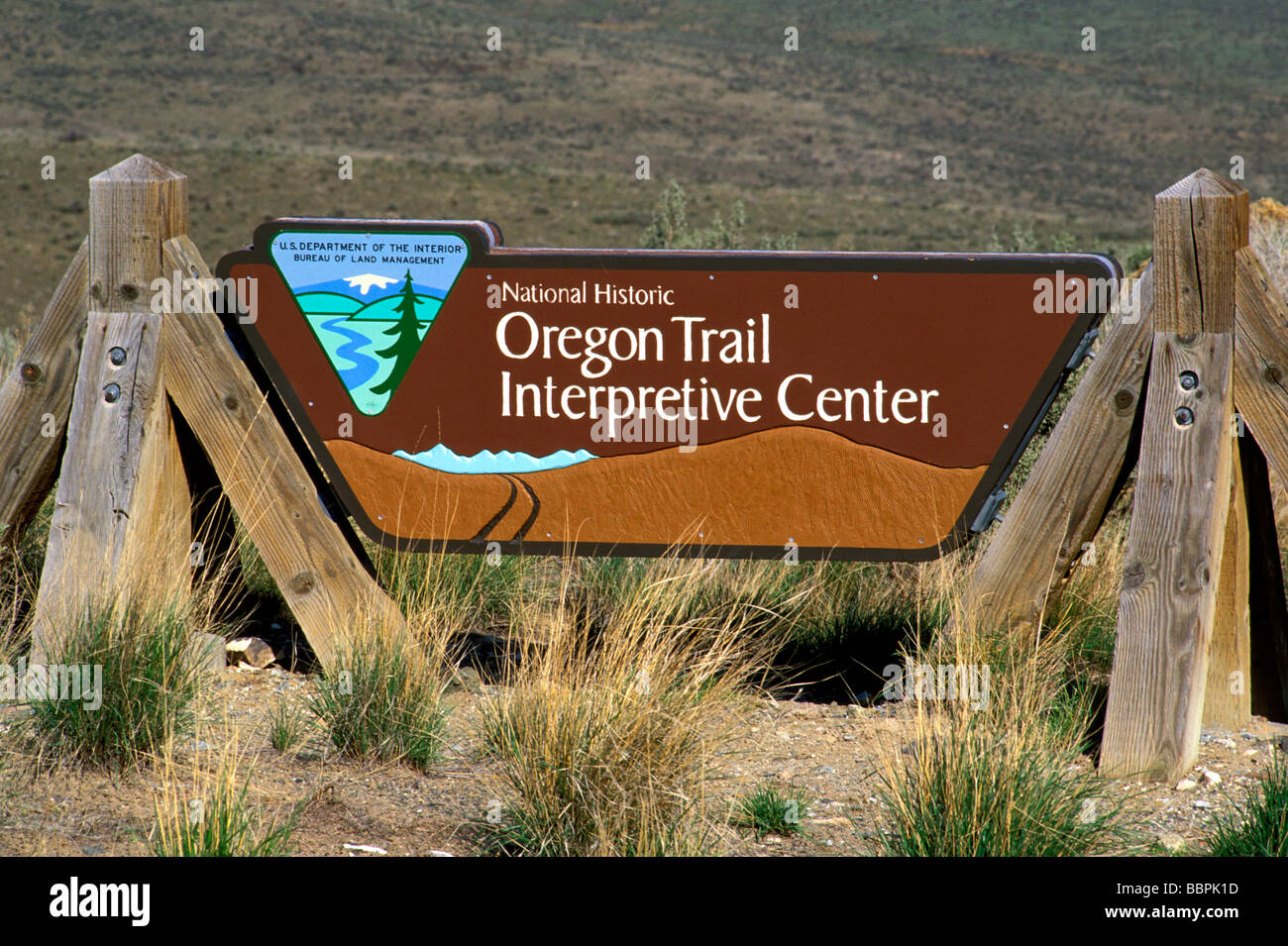 Panneau d'entrée à la National Historic Oregon Trail Interpretive Center Baker City Oregon Banque D'Images