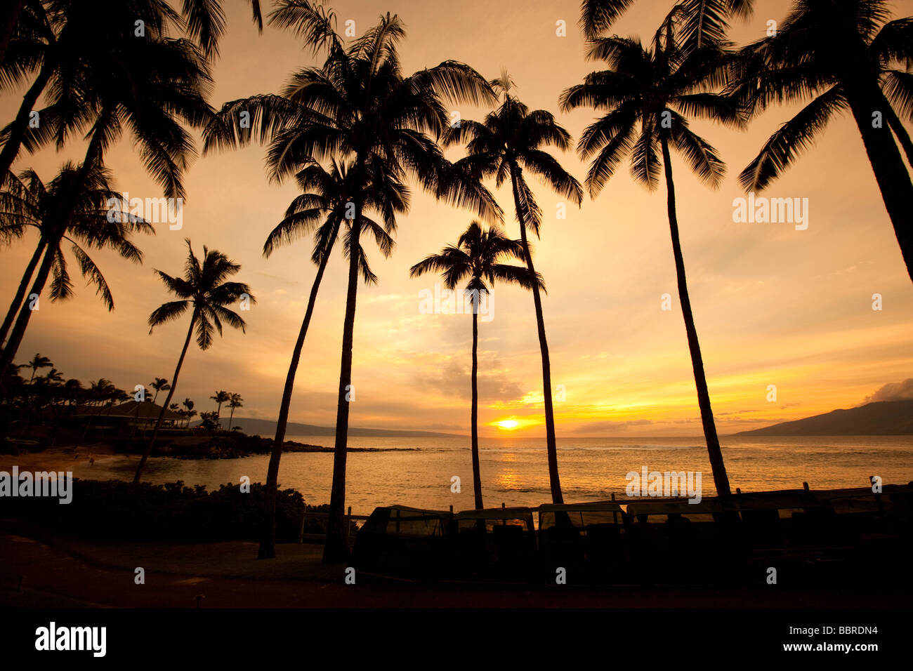 Coucher de Kapalua Beach Maui Hawaii Banque D'Images