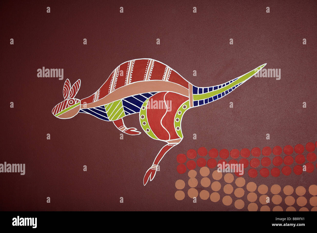 Illustrations de style autochtone un kangourou peint sur un mur Banque D'Images