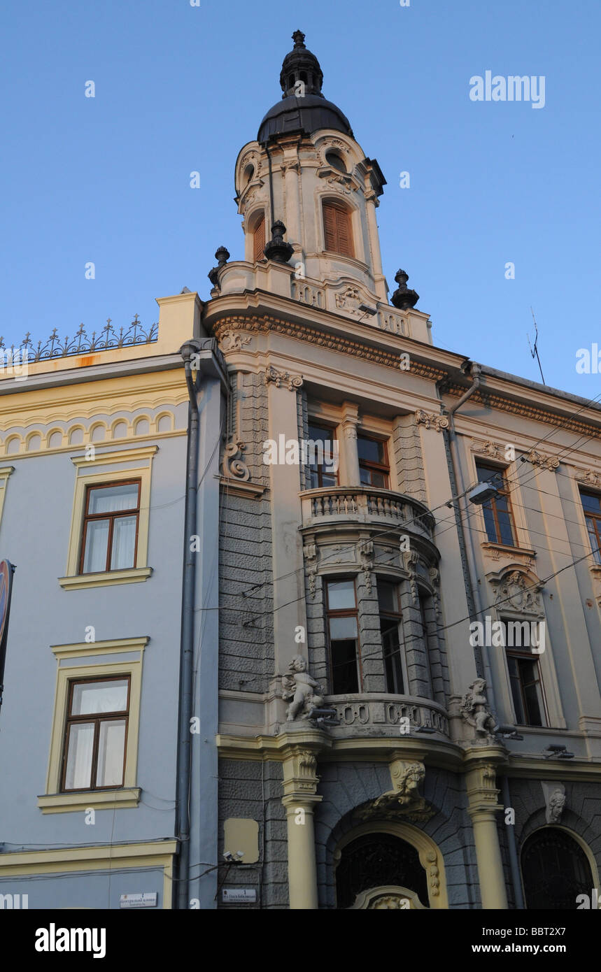 Détail des bâtiments sur Kobylianska Street, Lviv, Ukraine Banque D'Images