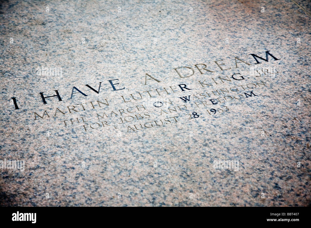 Martin Luther King Jr s citer J'AI UN RÊVE gravure à la Lincoln Memorial Washington DC USA Banque D'Images