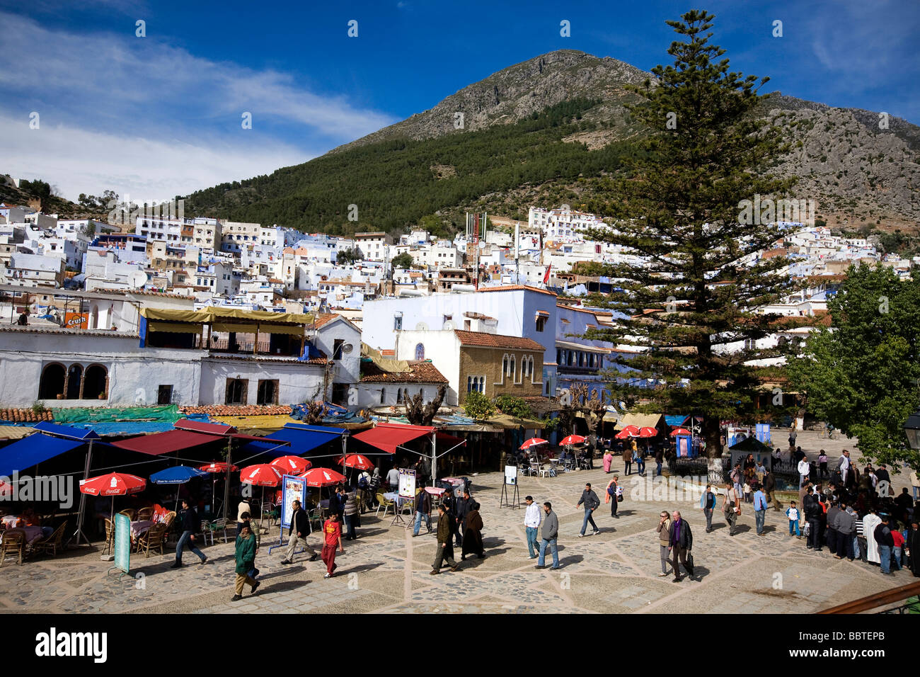 Plaza Uta el-Hammam, Chefchaouen, Maroc, Afrique du Nord Banque D'Images