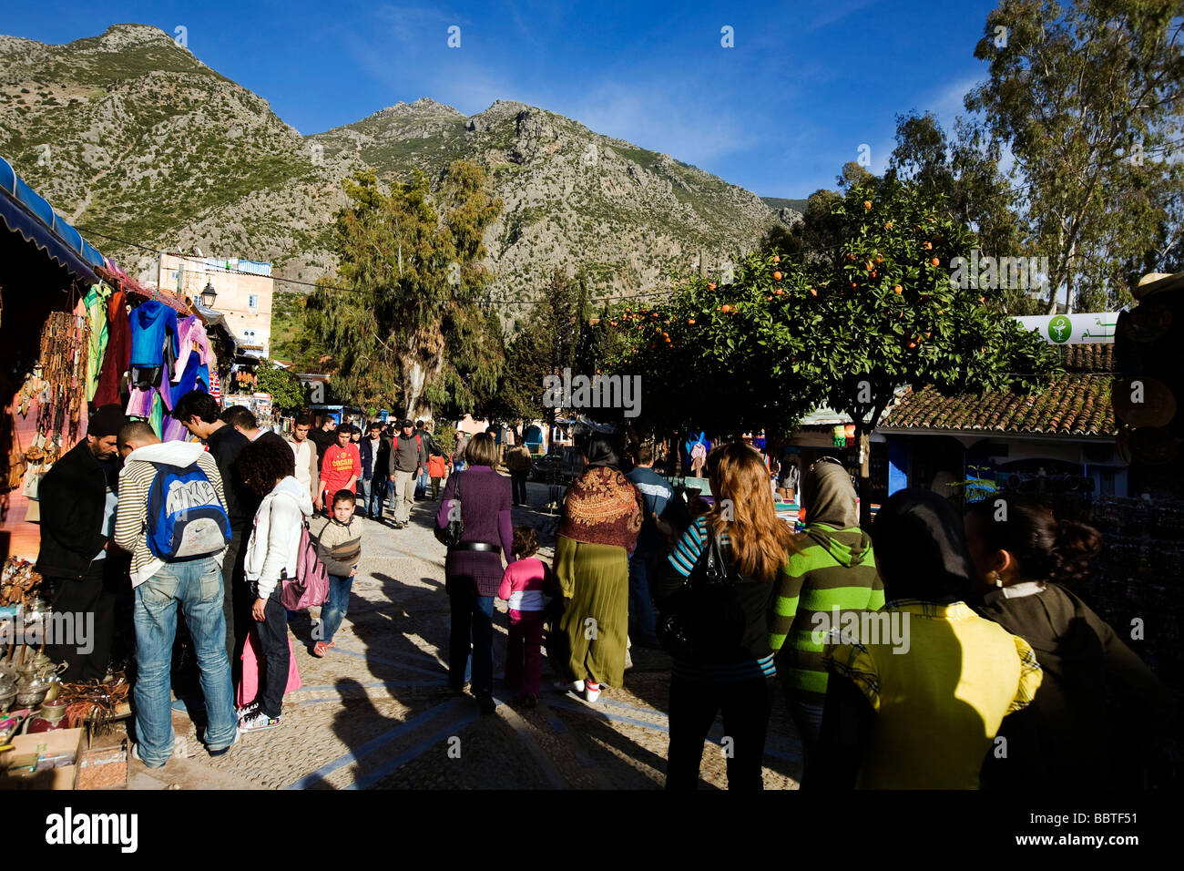 Plaza Uta el-Hammam, Chefchaouen, Maroc, Afrique du Nord Banque D'Images