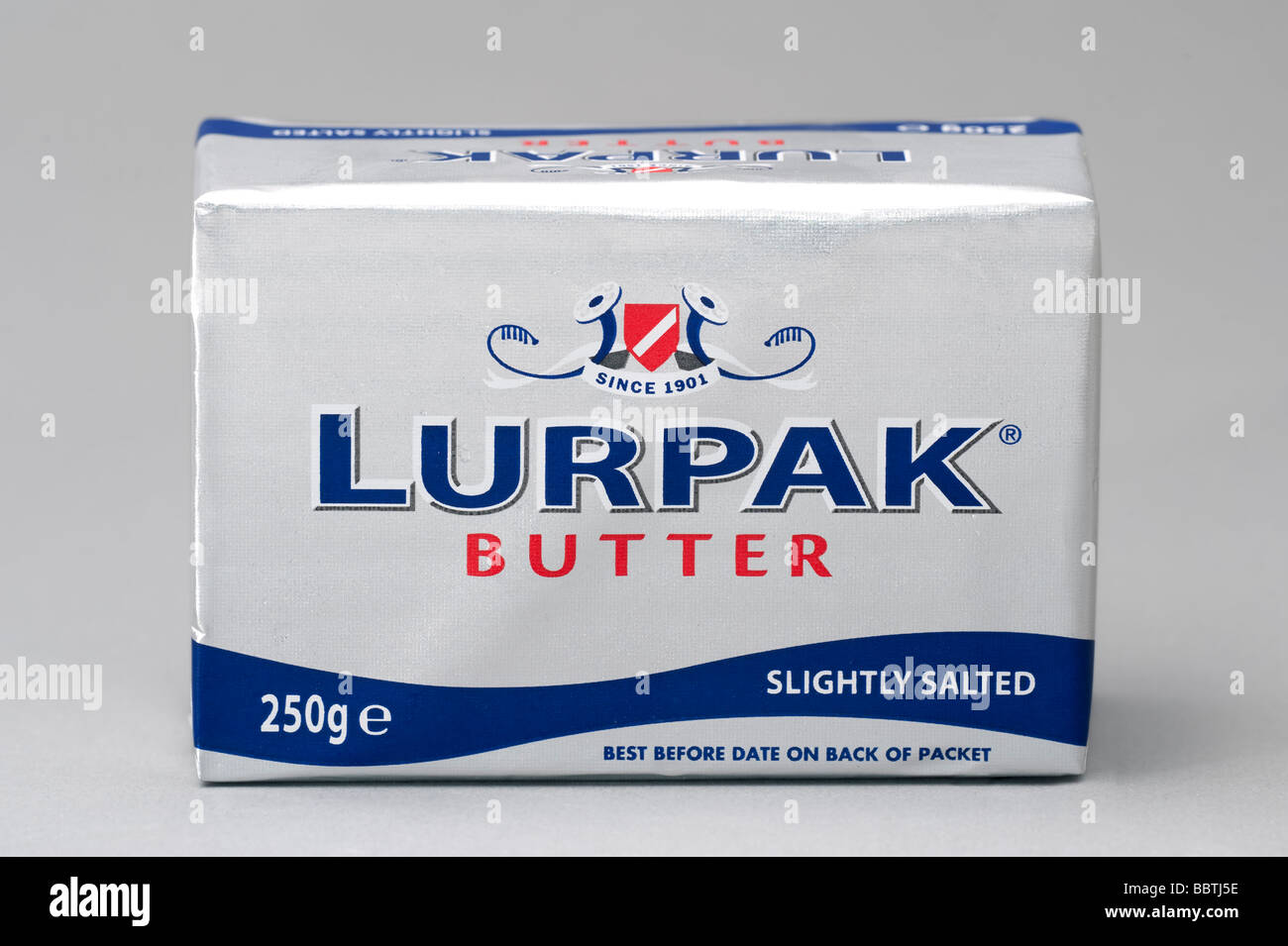 250 grammes d'argent pack 'beurre Lurpak déjoué' Banque D'Images