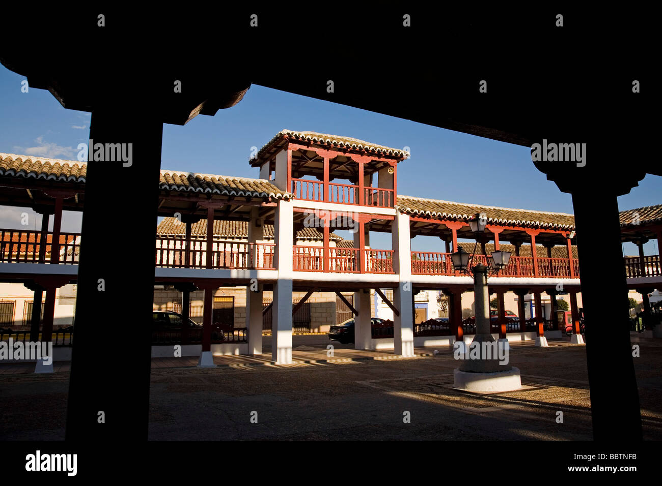 Plaza Mayor à Puerto Lapice Ciudad Real Castille la Manche, Espagne Banque D'Images